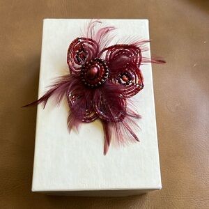 Flirty Vintage Brooch with Burgundy Beads and Feathers